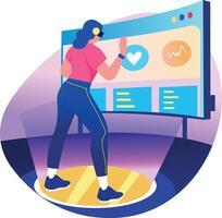 A flat style illustration of a fitness coach using vr technology vector