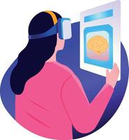 A flat style illustration of a doctor using vr technology to monitor neural interface vector