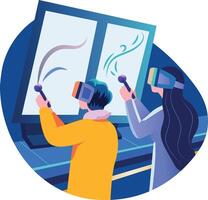 A flat style illustration of characters doing ar calligraphy vector