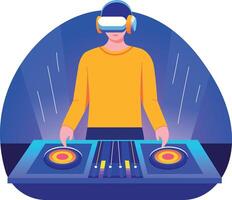 A flat style illustration of dj using vr technology vector