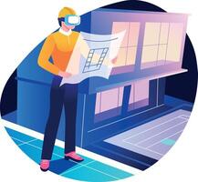 Vr architect holding a virtual map, flat style illustration vector