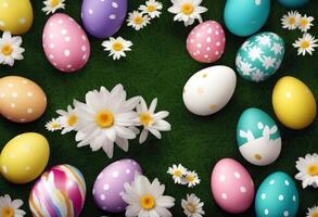 grass rabbit transparent flowers eggs ears painted Easter background Happy isolated realistic illustration Egg 3d Hunt Spring photo