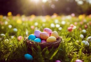 eggs spring easter art field Background Egg Grass Hunt Card Cute Day photo