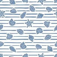 Seamless marine pattern with seashells on strip background vector