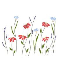 Simple flowers and leaves. Spring and summer background with small flower. Botanical illustration minimal style. vector