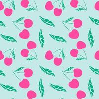 Seamless pattern of cherry berries and leaves. Abstract fruit repeating pattern. vector