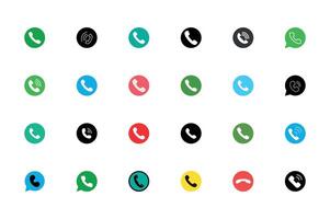 Call icon set various color background isolated line illustration vector