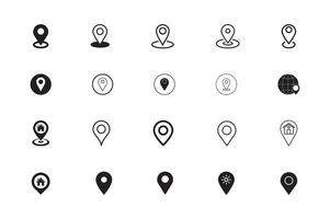 Set of Location Icon for web black and white background vector