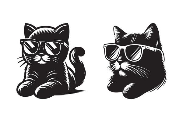 Stylish Cat Head Wearing Sunglass Silhouette