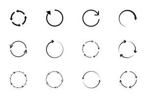 Set of Circle Arrow icon black and white background vector