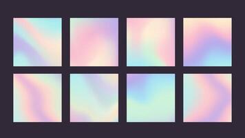 Square rainbow poster set. Pastel gradient, halogram background. template for designs and stories vector