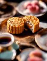 cake chinese bean tradditional celebrate cookery mooncakes confectionery bakery china celebration baked photo