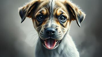 Adorable Puppy Face Close-up with Tongue Out and Playful Expression photo