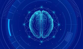 Techno style horizontal illustration Human brain Artificial intelligence abstract background vector