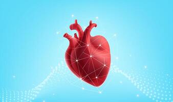 Medical theme horizontal illustration with red heart on abstract background vector