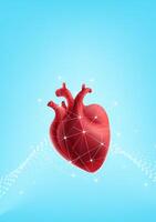 Medical theme vertical illustration with red heart on abstract background vector