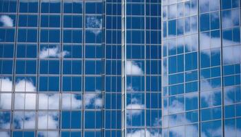 the building square glasses generic exterior corporate pattern wide glass windows office photo reflects background generic building clouds tall business