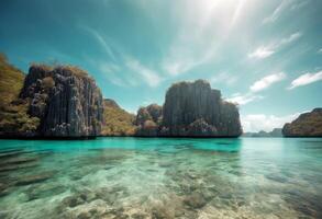 Cliffs Twin Paradise Lagoon Limestone Philippines Palawan Coron photo