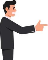 Businessman in a black suit gesturing emphatically with a serious expression in a minimal and flat design art vector