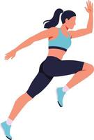 Dynamic woman in athletic wear running energetically, showcasing determination and strength in a flat illustration vector