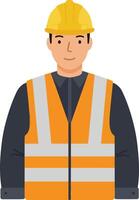Construction worker wearing a safety helmet and reflective vest in a minimal, flat design style, showcasing professionalism and diligence in art vector