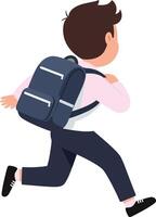 A young boy in a pink shirt and navy pants running energetically with a backpack in a flat style illustration vector