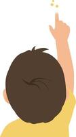 A young child with brown hair joyfully pointing upwards in a playful, minimal illustration conveying curiosity and wonder in a bright, cheerful setting vector