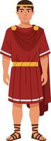 Young male figure wearing a red toga and sandals in flat illustration style, standing confidently with a neutral expression in a simple pose, art vector