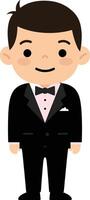 Happy young boy in a smart tuxedo with a bow tie in a flat, cheerful design illustration vector