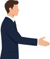 Businessman in a dark suit extending his hand for a handshake in a flat illustration representing professionalism and collaboration vector