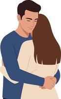 Embracing couple in a warm moment, showcasing flat design style, conveying love and connection in art vector