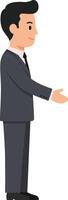 Professional businessman in a grey suit extending his hand for a handshake in a minimal design style illustration vector