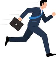 A businessman in a suit running energetically with a briefcase in hand, showcasing determination in a flat art style vector