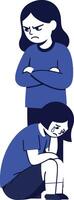 Two girls depicting emotional conflict in flat art, one expressing anger while the other shows sadness and isolation, illustrating complex feelings in a minimalist style illustration vector