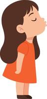 A young girl in a playful pose wearing an orange dress with a cheerful expression, depicted in a minimal flat illustration style vector