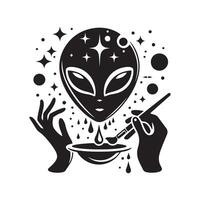 Mysterious Alien Silhouette in Black vector