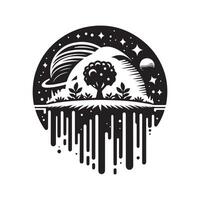 Silhouette of a Space Themed Floating Garden vector