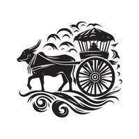 Creative Bullock Cart Cat Silhouette for Branding vector