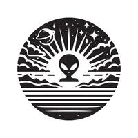 Sci Fi Alien Sunset Black Illustration vector