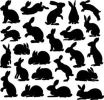 Rabbit silhouettes in a black set with various shapes. vector