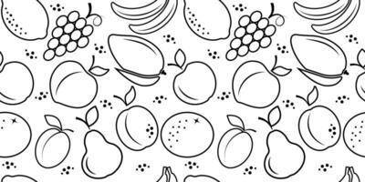 Black outline drawing fruit seamless pattern on white background vector