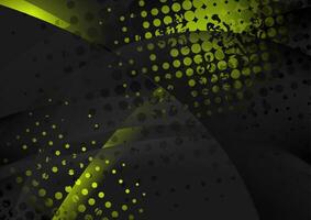 Green glossy flowing waves and halftones abstract background vector