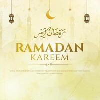 Elegant Ramadan Kareem Greeting with Lanterns and Crescent Moon vector