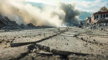 Urban Earthquake Destruction with Damaged Buildings and Dust Clouds photo