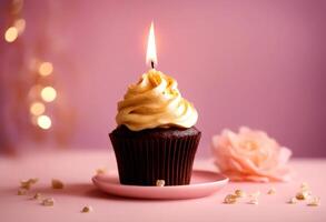 background celebration decoration festive number anniversary age pastel cupcake birthday event candle pink gold a celebrate photo