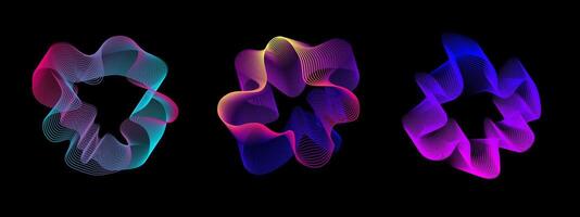 A set of abstract multi -colored neon sound waves. Sound lines, radial spectrum. A colorful cover for a musical poster and a banner. Radial spectrum . vector