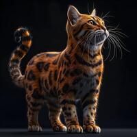 Bengal Cat Standing Pose on Black Background with High Detail Fur Texture photo
