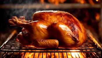 oven roasting dinner bokeh occasion festive thanksgiving turkey special rack background pan photo