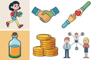Illustrations of Business Concepts Including Teamwork Collaboration and Financial Success vector