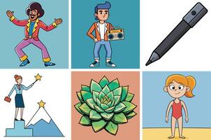 A Collection of Diverse Cartoon Characters and Objects vector